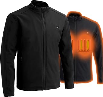Nexgen Heat MPM1762SET Mens Black Heated Collarless Soft Shell Jacket Rechargeable Battery Pack Included
