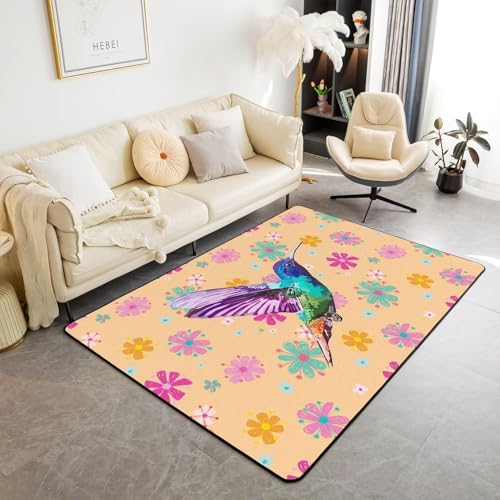 Tapis de sol antidérapant oiseaux 3D 120x160cm pour salon