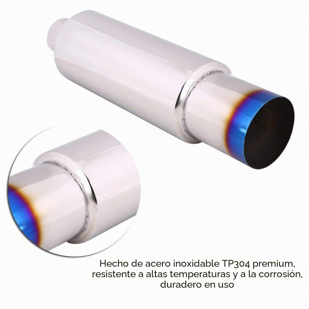 Qiilu Punta de Extremo Silenciador Tubo Escape, entrada de 4 pulgadas, punta de quemadura estilo N1 silenciador de acero inoxidable para coche tubo de escape trasero