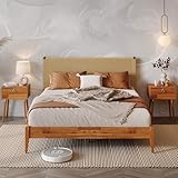 Bme Selina Headboard Queen Size Bed Frame - Handcrafted Paper Cord Headboard, 12-Slat Support, No Box Spring Needed - Easy Assembly, Caramel