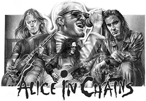 Alice in Chains Original Sketch Prints - Poster Size - Black & White - Features Jerry Cantrell, Layne Staley, Sean Kinney and Mike Inez. Print of Highly-Detailed, Handmade Drawing By Artist Mike Duran