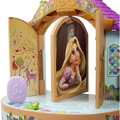 Disney Tangled Rapunzel Tower Vanity Playset LightUp Musical I See The Light Mirror, PopUp Lantern, Hair Brush & Clips, Stool (70lb) | Princess DressUp Table for Kids 3+