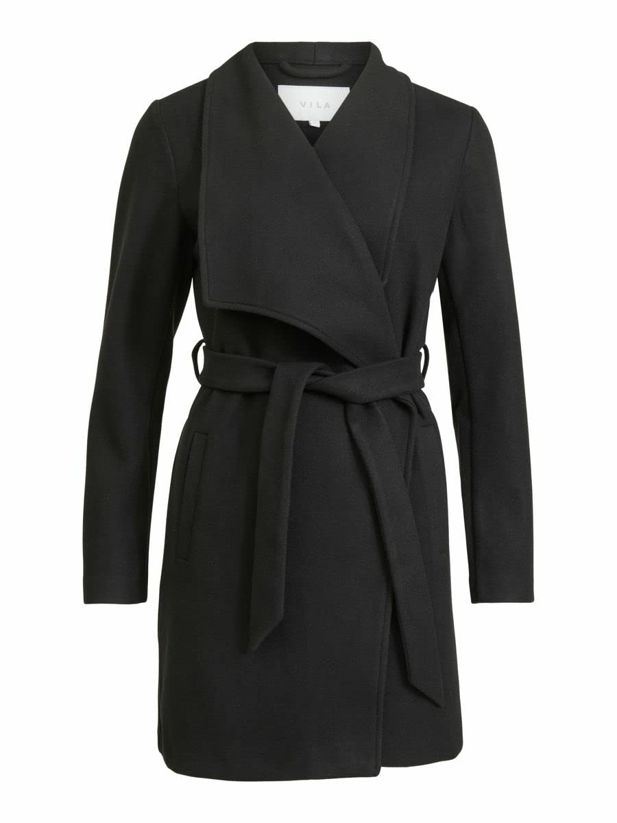 Vila Women's Vicooley Collar Belt Coat-Noos Short Coat, black, 8