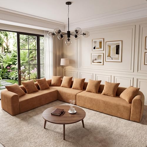 Image of Claiks 142 inch Cloud Boneless Couch, L-Shape Left Chaise, Brown