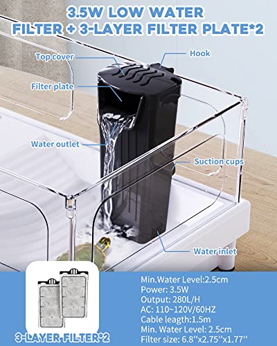 Image of Moonorange Aquarium Filter(3.5W), Fish Tank Filter, Turtle Tank Filter, Low-Water Filter for Small Fish Tank, Reptile Tank Up to 15Gallon, with 2 Cartridges(Black)
