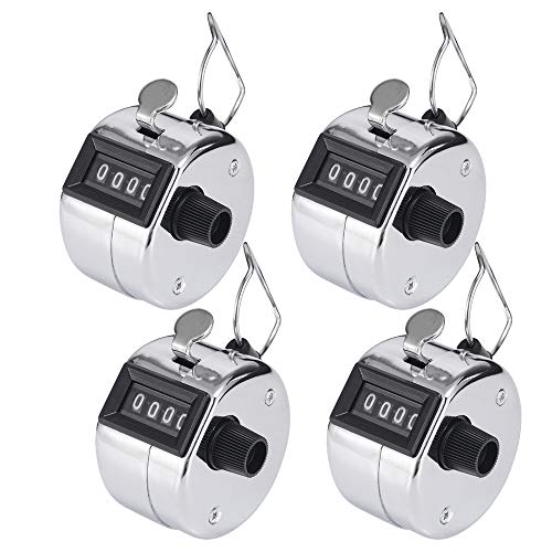 4 Piezas Contador Manual de 4 Digitos, Contador de Mano mecánico, Contador de Mano de Metal, con Soporte para Anillo de Dedo para inventario de mercadotecnia, Escuela de Entrenamiento Deportivo