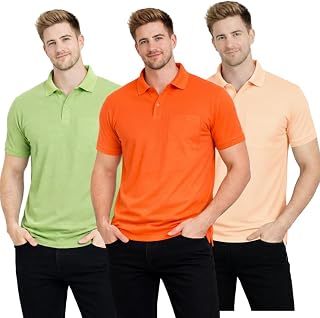 SMAN Polo Neck T-Shirt Pack of 3 for Men & Boys | Half Sleeve Collar Tee with Pocket | Premium Spun Matty Fabric | Casual... Price In India