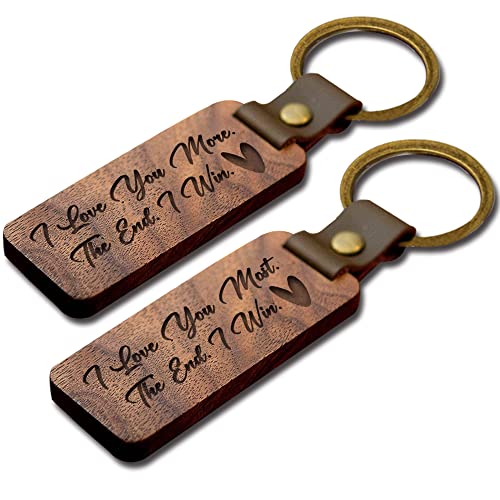 Seaury Kareen 2 Pieces Love You Most Love Engraved Wood Key Chain - Boyfriend Gift, Birthday Gift, New Home Or Car Key Chain, Valentines Gift, Long Distance Gift, Family Gifts, Lovers Gifts. #TOP20