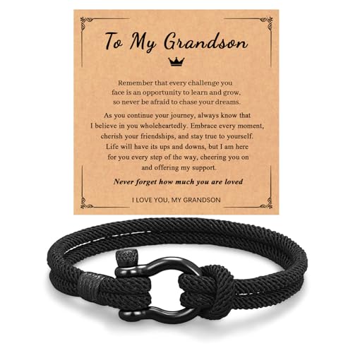 smcca - To My Grandson Bracelet from Mom, Birthday Christmas Valentines Day Easter Gifts for Grandson Teen Boys 16 To 18 9-12 12-14 Years Old Teenage Teen Boy Gifts Ideas (To my grandson) - -20%