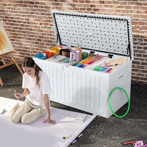 DWVO 180 Gallon Resin Outdoor Storage Box, XXL Double-Wall Waterproof Deck Box, Doubles as Table or Seating with 1000 lbs Capacity, Lockable (Grayish-White) by DWVO - Image 6