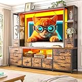 78.6' W TV Stands for Living Room, Large Wall Unit Entertainment Center with 11 Fabric Drawer,Dresser TV Stand with 2 LED Lights & Power Outlets,TV Stand for Bedroom with Storage Shelves,Brown