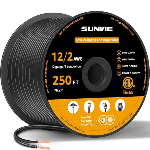 SUNVIE 12/2 Low Voltage Landscape Wire 250FT with Spool Outdoor