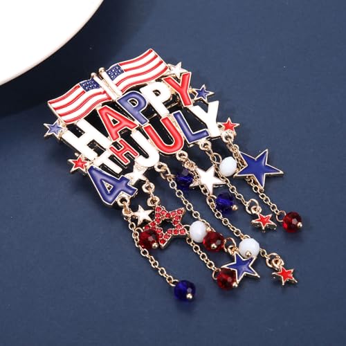 Image of 4th of July Brooches for Women American Flag Brooch Pins Red White and Blue USA Star Patriotic Brooches Independence Memorial Day 4th of July Outfits Accessories Jewelry Gifts