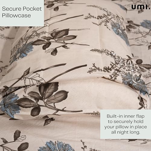 Image of Amazon Brand - Umi Cotton Fitted Bedsheet, Queen Size 78x60 Inches, Elastic Fit Bed Sheet, 10 Inch Deep Pocket, Soft Breathable Bedding, Durable Easy Care, with Pillow Cover-Delicate Wildflower