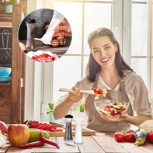 Image of Set of 2 Plastic Salt and Pepper Shakers with Lids Large Salt Shaker Pepper Container Vintage Tall Hourglass Camping Picnic Outdoors Travel Spice Set for Home Picnic Kitchen(Classic,Black White)