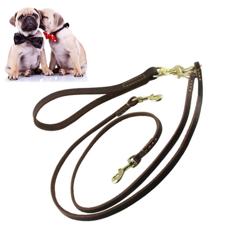 WMLBK Leather Double Dog Coupler Lead - No Tangle 360° Rotation Two 2 Dog Lead Splitter -Adjustable Coupler for Medium Small Puppies(Leather)