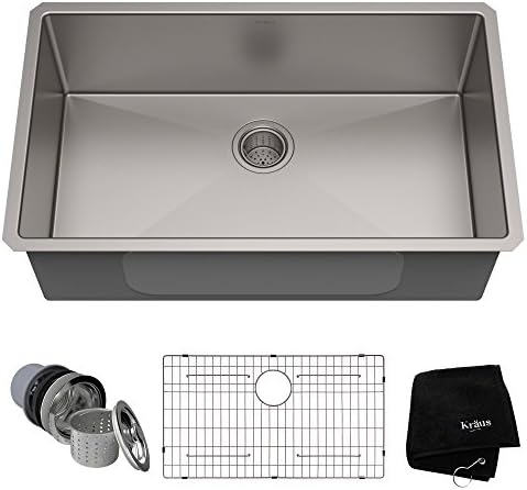 Kraus KHU100-32 Standart PRO 16 Gauge Undermount Single Bowl Stainless Steel Kitchen Sink, 32 Inch