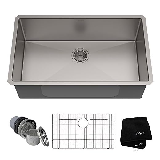 Kraus KHU100-32 Standart PRO 16 Gauge Undermount Single Bowl Stainless Steel Kitchen Sink, 32 Inch