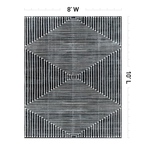 Rugshop Marbella Bohemian Stripes Washable Non Slip Area Rug 8' x 10' Black
