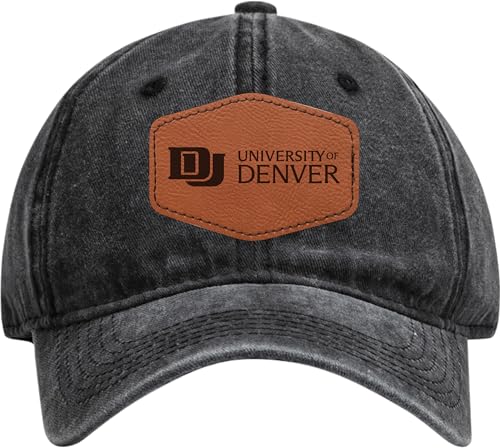University of Denver Pioneers Officially Licensed Dad Hat - Unisex Baseball Cap with Hexagon Engraved Leather Patch Black