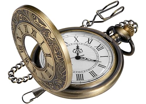 Realpoo Vintage Bronze Pocket Watch Roman Numerals Scale Quartz Pocket