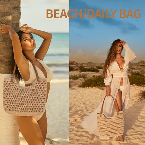 Bolso Tote de paja tejido para mujer con cierre miniatura 6