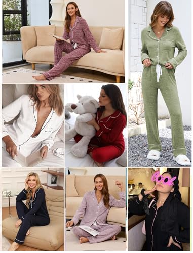 Image of Pjmlifecoco Pajamas Set Long Sleeve Womens Button Down Sleepwear Two Piece Nightwear Soft Pj Lounge Sets S-XXL