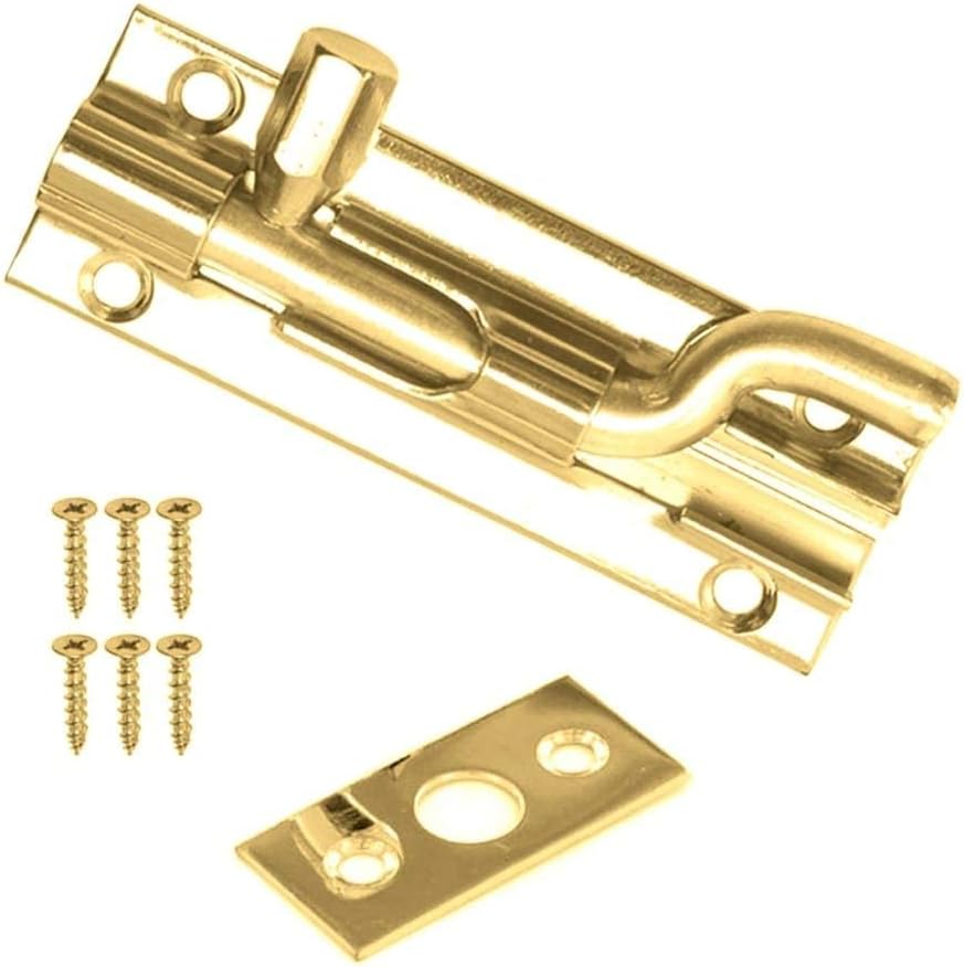 Merriway BH06962 Swan Neck Cranked Door Bolt Slide, 75mm (3 inch), Gold Tone