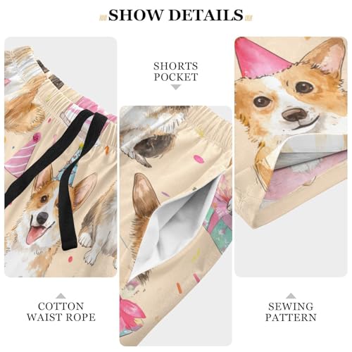 Corgi Dog with Birthday Party Hat Pajama Bottom Shorts for Men Soft Casual Sleep Lounge Shorts with Pockets S-XXL4