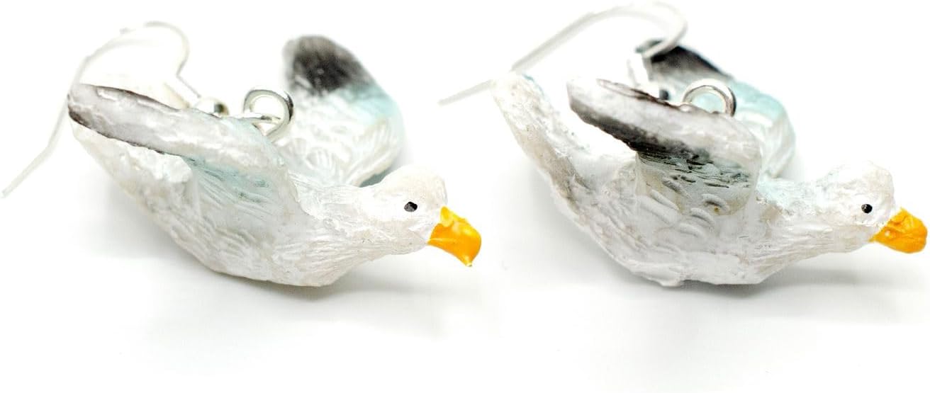 Miniblings Seagulls Earrings Hanger Seagull Corsica Bird Birds Summer Animal 3D - Handemade Fashion Jewelry - Silver Plated