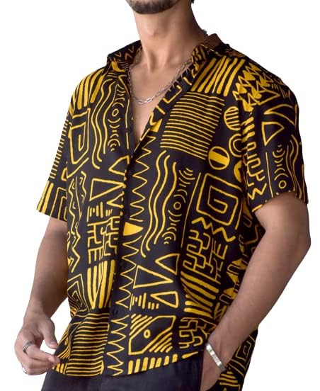Image of Men's Striped Slim Fit Half Sleeves Stratchable Printed Shirt