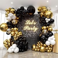 Black Gold Balloon Arch Kit,132 Black and Gold Balloon Arch Garland Kit with Black Gold White Balloons Garland for Men Boy Birthday Party Decoration,Graduation,Wedding,New Year,Anniversary,Retirement
