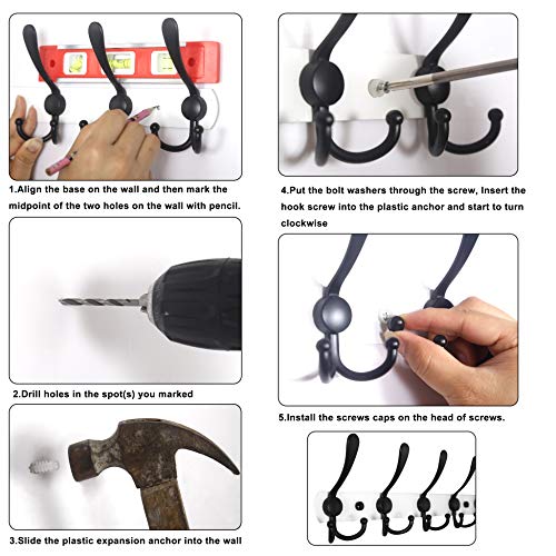WEBI Coat Rack Wall Mounted,37 5/8'' Long Coat Hanger Wall,Coat Hooks Wall Mounted,16'' Hole to Hole,10 Triple Hooks for Hanging Coats,Clothes,Jacket,Hats,Bronze,2 Packs by WEBI - Image 4