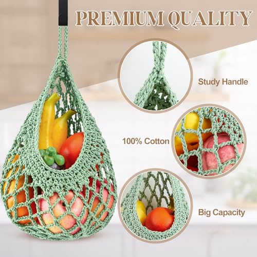 Image of Honeydak 3 Hanging Baskets, Sage Green, Crochet, Cotton Rope