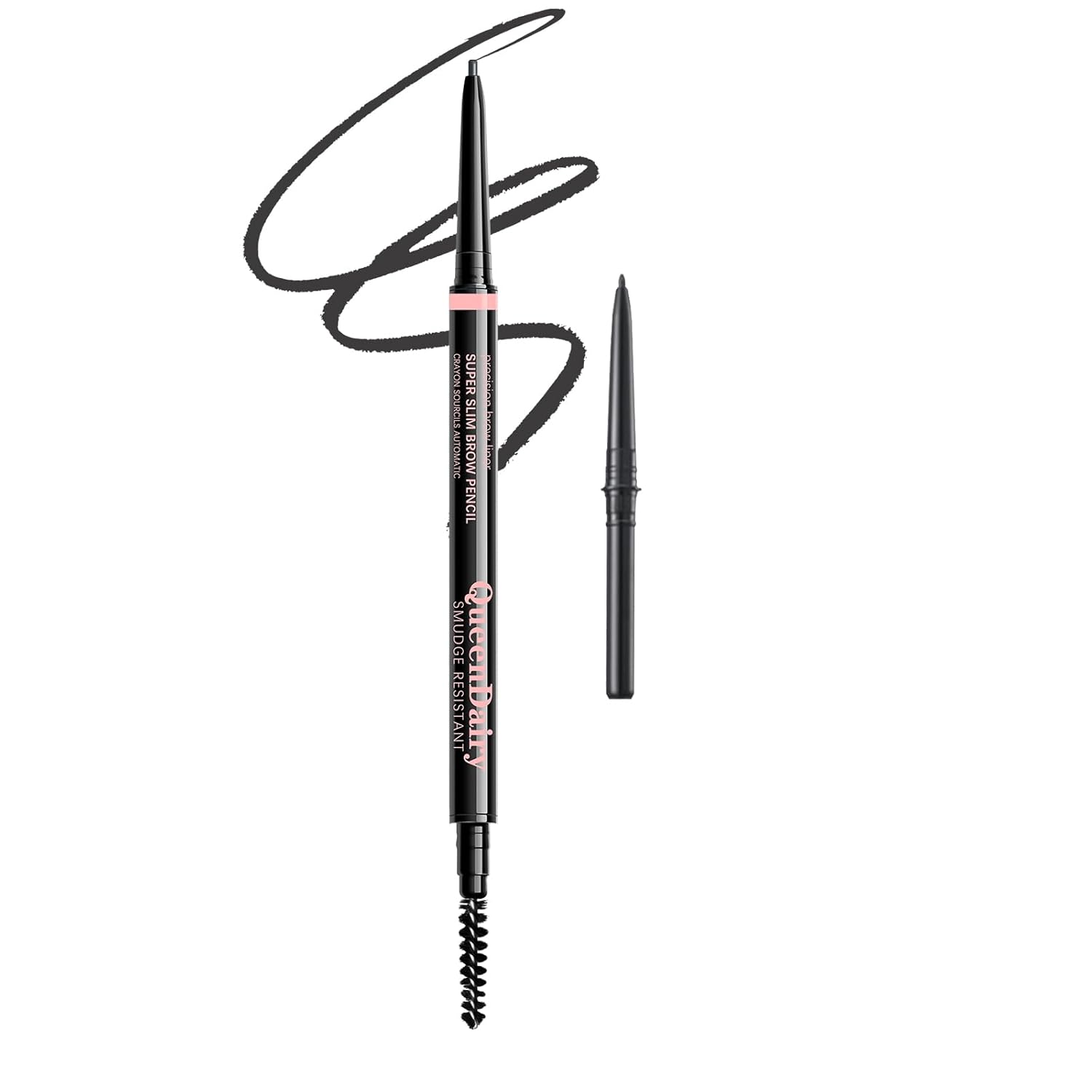 Replaceable Eyebrow Pencil, Ultra Fine 1.5mm Tip Draws Tiny Brow Hairs, Long Lasting & Budgeproof, Waterproof Brow Pencil Built-in Spoolie Brush (Black)