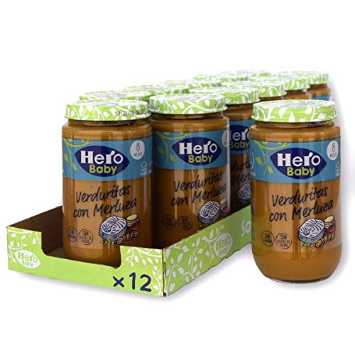 Hero Baby - Tarrito de Verduritas con Merluza, Ingredientes Naturales, para Bebés a Partir de los 8 Meses - Pack de 12 x 235 g