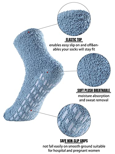 Komorebi Hospital Socks Womens Non Slip Socks Anti Slip Athletic Slipper Socks Fuzzy Socks With Grips Yoga Pilates Socks A 3 Pairs Blue Grey White One Size #TOP4