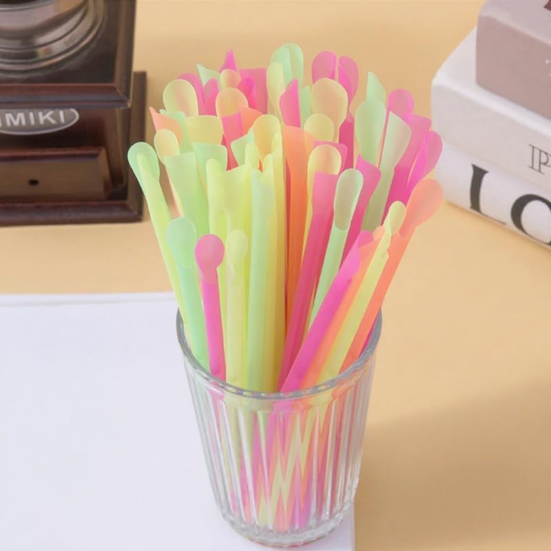 300 Pack Snow Cones Spoon Straws, 20 CM/7.8 Inches Plastic Party Straw with Spoon End, Neon Colors Mixed — 사진 4