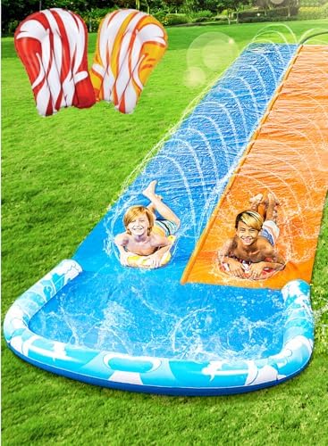 JOYIN 22.5ft Water Slides and 2 Bodyboards, Lawn Water Slide Summer Slip Waterslides Water Toy with Build in Sprinkler for Backyard Outdoor Water Fun for Kids