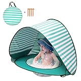 Lixada Pop Up Tienda Playa Bebé, Impermeable y Anti-UV, Tienda Infantil Plegable Automático con Una Piscina Interior para Bebés Niños que Juegan en Playa Jardín Parque Casa(Verde con línea)