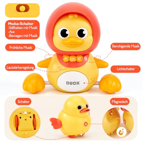 hahaland 3 in1 Entlein,Baby Spielzeug ab 6 8 9 12 Monate mit Licht und Musik,Geschenke für Kinder ab 1 Jahr Jungen Mädchen,Musikalische Spielzeuge,Tummy Time Crawling Toy
