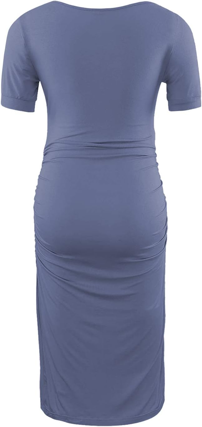 Peauty Summer Maternity Dress - Short Sleeve Bodycon Dress with Side Ruching for Beach Vacation & Baby Shower (S-2XL)