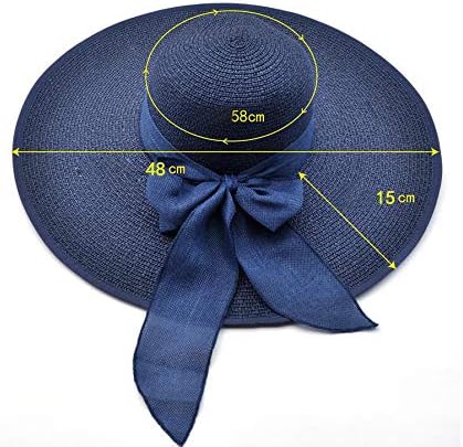QUUPY Womens Sun Straw Hat Wide Brim Summer Hat Foldable Roll up Floppy Beach Hats with Big Bowknot UPF 50+ - Image 4