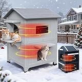 Plastic Outdoor Cat House - Cat House for Outside with Insulated Liner for Winter，100% Weatherproof Cat Houses for with Escape Door, Feral Cat Shelter for Porch Barns Strays
