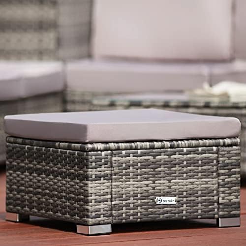 TecTake 800768 Poly Rattan Garden Stool, Seat Stool with Cushion, Lounge Foot Stool, Oudoor Garden Furniture, weather-resistant (Grey | No. 403582)