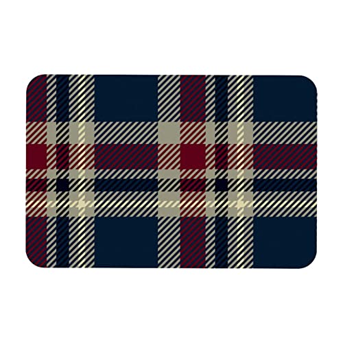 Lorvies Navy Tartan Pattern Plaid Texture Indoor Door Mat, Non-Slip Absorbent Doormat Inside Floor Mats Area Rug For Entryway, Machine Washable Entrance Rug Outdoor 20X47 #TOP29