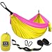 Gold Armour Camping Hammock - USA Brand Single Parachute Hammock (2 Tree Straps 10 Loops/20 ft Included) Lightweight Nylon Portable Adult Kids Hammock, Best Camping Accessories Gear (Yellow/Pink)