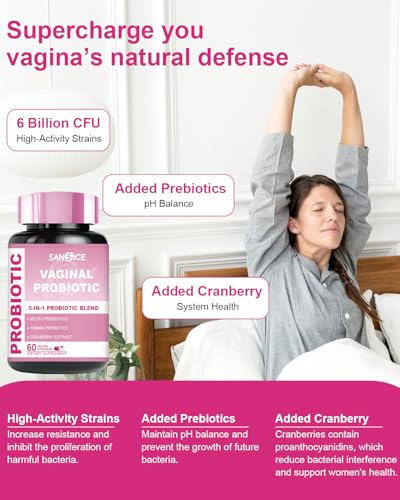 Image of Vaginal Probiotics Supplement for Women, 70mg Female V-Probiotic Blend(6B CFU), Lactobacillus with Prebiotic & Cranberry Extract for Vaginal Odor, pH Balance, Organic Prebiotic Supplement(60 Capsules)