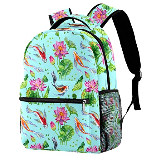 Mochila para portátil de loto y pescado japonés para viajes de hombre y mujer