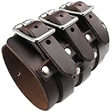 KONOV Wide Genuine Leather Mens Bangle Cuff Bracelet, Punk Rock, Fits 7.5
